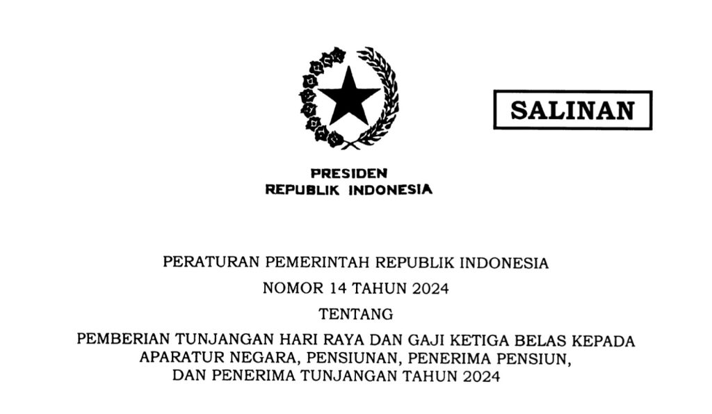 Presiden Jokowi Terbitkan PP 14/2024 Tentang THR dan Gaji ke-13 Aparatur Negara serta Pensiunan 2024