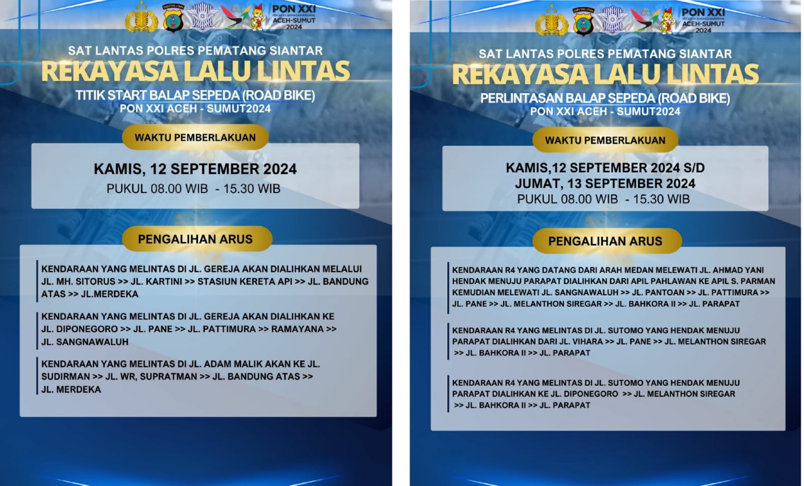 Rekayasa Lalu Lintas Diterapkan di Pematangsiantar Selama Dua Hari Dukung PON XXI