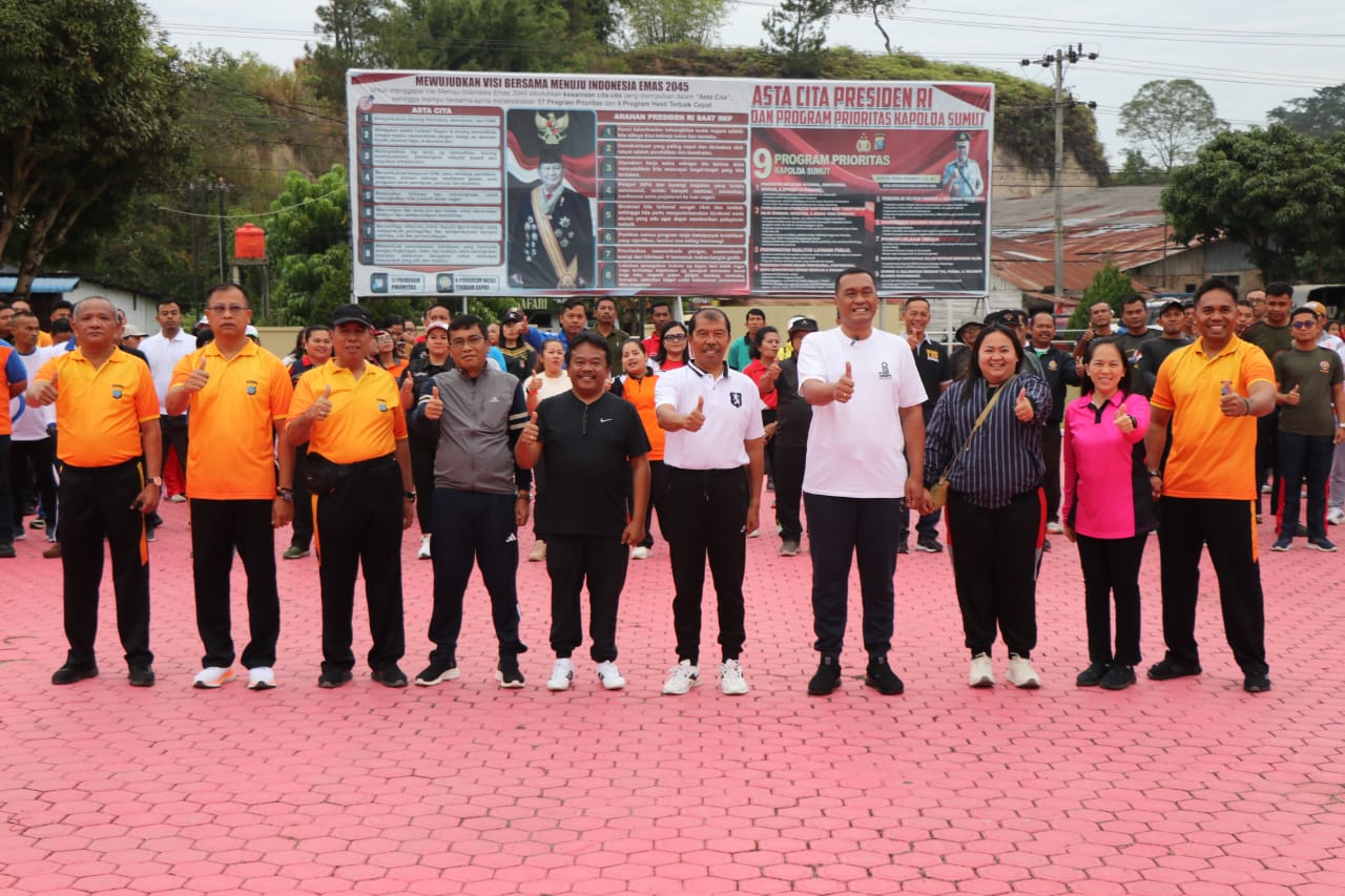 Sambut HUT ke-79 Bhayangkara, Polres Toba dan Forkopimda Gelar Olahraga Bersama