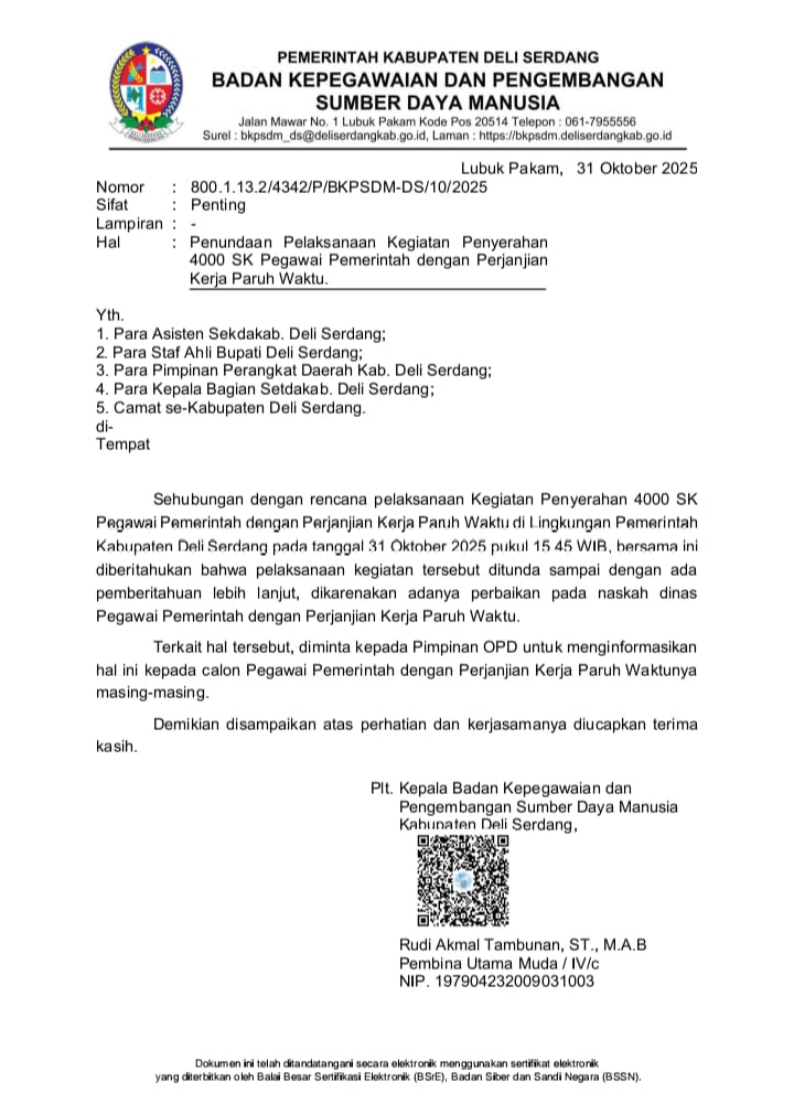 Pemkab Deliserdang Tunda Penyerahan SK, 4.000 Calon PPPK Kecewa