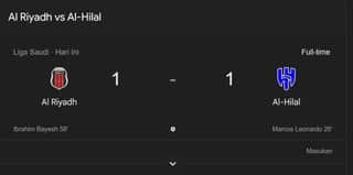 Al Riyadh Tahan Al-Hilal 1-1, Rekor 13 Laga Tak Terkalahkan The Blue Waves Terhenti