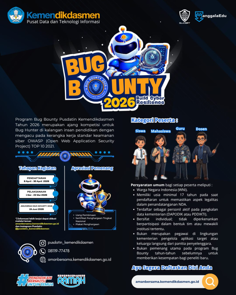 Kemendikdasmen Luncurkan Bug Bounty 2026 untuk Perkuat Keamanan Siber Pendidikan
