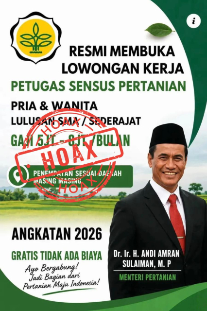 Kementan Pastikan Rekrutmen Petugas Sensus Pertanian 2026 yang Beredar di Medsos Adalah Hoaks