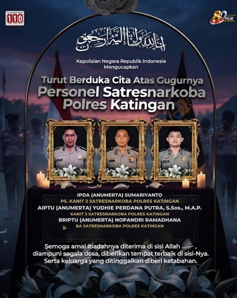 Tiga Personel Satresnarkoba Polres Katingan Gugur Saat Bertugas, Kapolri Berikan Kenaikan Pangkat Luar Biasa Anumerta