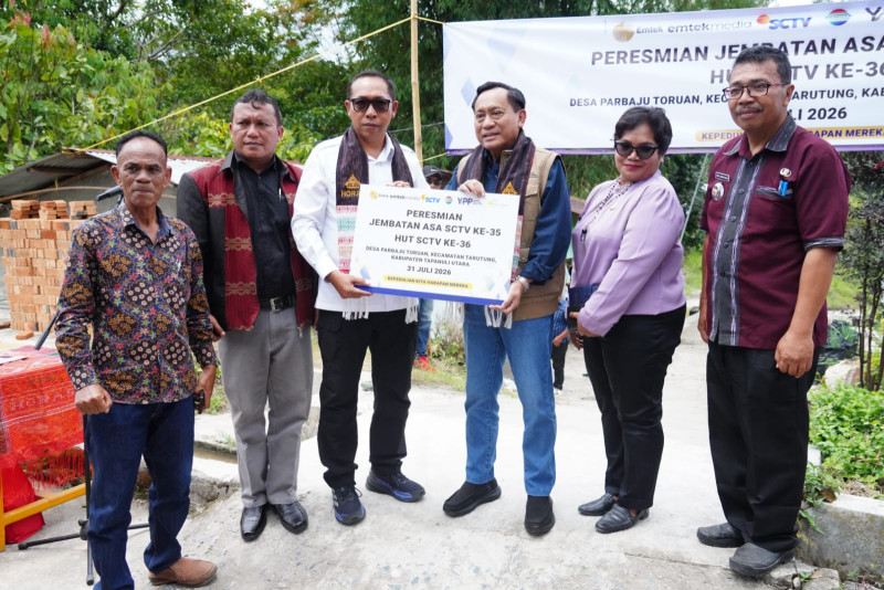 Pemkab Taput Apresiasi Pembangunan Jembatan Gantung Asa SCTV di Desa Parbaju Toruan