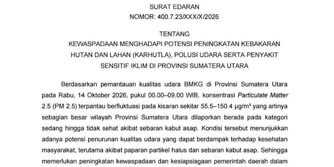 Pemprov Sumut Keluarkan Surat Edaran Kewaspadaan Karhutla dan Polusi Udara, Daerah Diminta Siaga